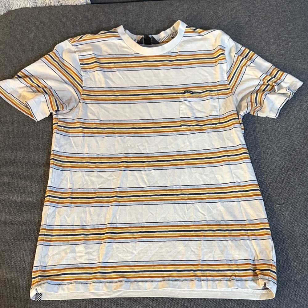 Volcom Men's Striped Tee in White and Yellow
